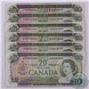 Image 1 : 6 x 1969 $20.00 notes in average circulated condition.