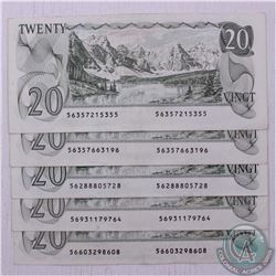 5 x 1979 $20.00 notes in average circulated condition.