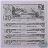 Image 1 : 5 x 1979 $20.00 notes in average circulated condition.
