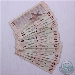 17 x 1986 $2.00 notes in below average circulated condition.