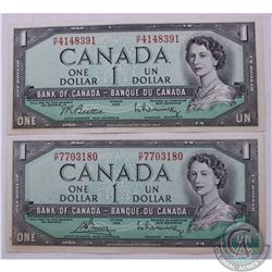 Pair of H/F changeover $1.00 notes from the 1954 modified portrait series.  You will receive two H/F