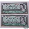 Image 1 : Pair of H/F changeover $1.00 notes from the 1954 modified portrait series.  You will receive two H/F