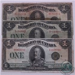 Group lot of three different 1923 $1.00 notes all with a black Seal