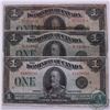 Image 1 : Group lot of three different 1923 $1.00 notes all with a black Seal