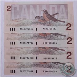 Group lot of four second generation replacement notes from the 1986 bird series $2.00 issue all in U