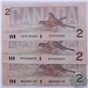Image 1 : Group lot of three second generation replacement notes from the 1986 bird series $2.00 issue in aver