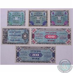 Group lot of six German allied Military currency notes dated 1944