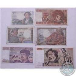 Group lot of 6 different banknotes from France ranging in date from 1942 to 1988