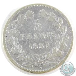 1833 5 Francs Coin Issued in France featuring King Louis Philippe I.