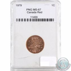 1979 Canada 1-cent PNG Certified MS-67 Red. Please note that there is a crack in the protective caps