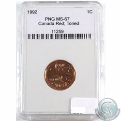 1992 Canada 1-cent PNG Certified MS-67; Toned. Please view image.
