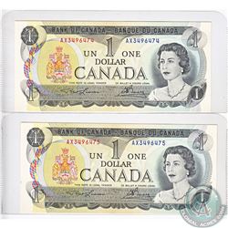 Pair of 1973 $1.00 notes with consecutive serial numbers both in UNC Condition.
