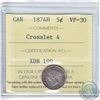 Image 1 : 5-cent 1874H Crosslet 4 ICCS Certified VF-30