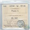 Image 1 : 5-cent 1874H Plain 4 ICCS Certified VF-30