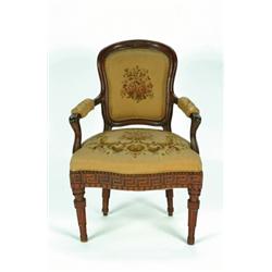 A LATE 18TH CENTURY DANISH CARVED ELM FRAMED OPEN ARMCHAIR, the padded seat, back and arms uphols...