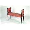 A GEORGE III CARVED MAHOGANY BENCH, the padded arms and sides in a rose Chinoiserie upholstery, t...