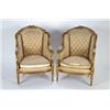 Image 1 : A PAIR OF ANTIQUE CARVED GILTWOOD FRAMED BERGERES, in the Louis XVI manner, upholstered in floral...