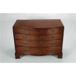 A GEORGE III MAHOGANY SERPENTINE FRONT CHEST, of four long graduated drawers, on bracket feet, w....