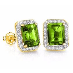 Natural Peridot & Diamond 14k Solid Gold Earrings