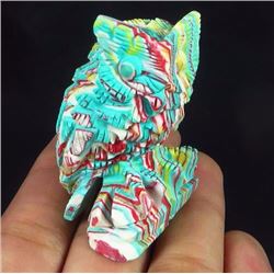 Hand Carved Rainbow Calsilica Gemstone Owl