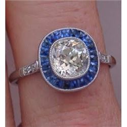 Natural White & Blue Sapphire Art Deco Style Ring