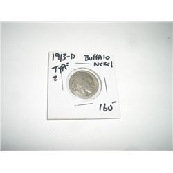 1913-D TYPE 2 *EXTREMELY RARE TOP 10 KEY DATE* BUFFALO NICKEL RED BOOK VALUE $160.00+ *NICE EARLY GO