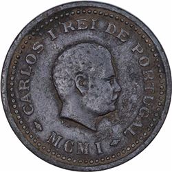 Bronze One Twelfth Tanga Coin of Carlos I of Indo Portuguese.