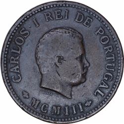 Bronze Half Tanga Coin of Carlos I of Indo Portuguese.