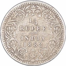 Rare Silver Quarter Rupee Coin of Victoria Empress of Calcutta Mint of 1882.
