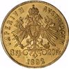Image 2 : Gold Eight Florins (20 Francs) of Joseph I of Austria of 1892.