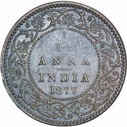 Copper One Twelfth Anna Coin of Victoria Empress of Calcutta Mint of 1877.