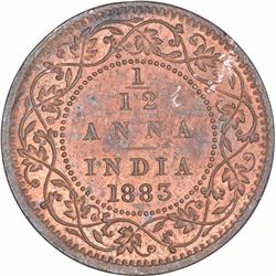 Copper One Twelfth Anna Coin of Victoria Empress of Bombay Mint of 1883.