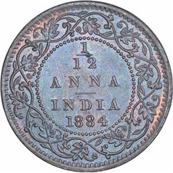 Copper One Twelfth Anna Coin of Victoria Empress of Bombay Mint of 1884.