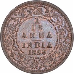 Copper One Twelfth Anna Coin of Victoria Empress of Bombay Mint of 1889.
