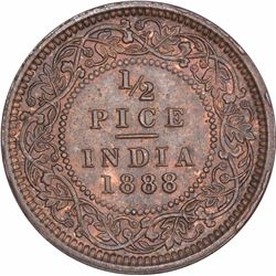 Copper Half Pice Coin of Victoria Empress of Calcutta Mint of 1888.