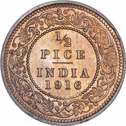 Bronze Half Pice Coin of King George V of Calcutta Mint of 1916.