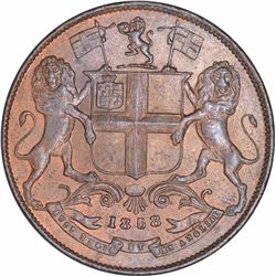 Copper One Quarter Anna Coin of East India Company of Birmingham Mint of 1858.