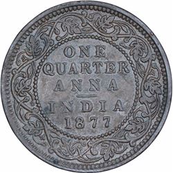 Copper One Quarter Anna Coin of Victoria Empress of Bombay Mint of 1877.