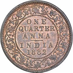 Copper Quarter Anna Coin of Victoria Empress of Calcutta Mint of 1882.