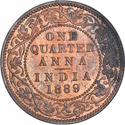 Copper One Quarter Anna Coin of Victoria Empress of Bombay Mint of 1889.