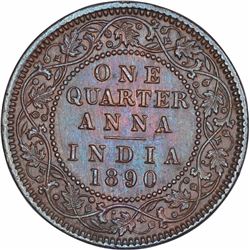 Copper One Quarter Anna Coin of Victoria Empress of Calcutta Mint of 1890.