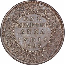 Copper One Quarter Anna Coin of Victoria Empress of Calcutta Mint of 1895.