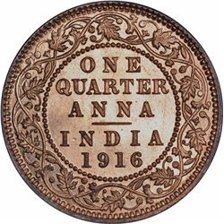 Copper One Quarter Anna Coin of King George V of Calcutta Mint of 1916.