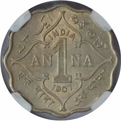 Cupro Nickel One Anna Coin of King George V of Bombay Mint of 1907.