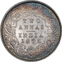 Silver Two Annas Coin of Victoria Empress of Calcutta Mint of 1875.