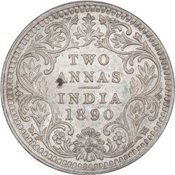 Silver Two Annas Coin of Victoria Empress of Calcutta Mint of 1890.