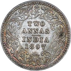 Silver Two Annas Coin of Victoria Empress of Calcutta Mint of 1897.