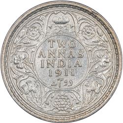 Silver Two Annas Coin of King George V of Calcutta Mint of 1911.