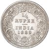 Silver Quarter Rupee Coin of Victoria Empress of Calcutta Mint of 1889.