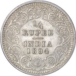 Silver Quarter Rupee Coin of Victoria Empress of Calcutta Mint of 1894.